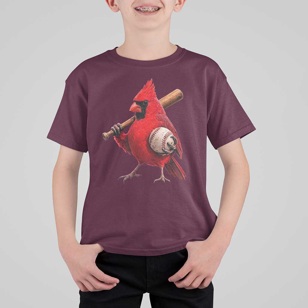 Cardinals Baseball Player T Shirt For Kid Retro STL Redbird Fan Bird Mascot Baseball