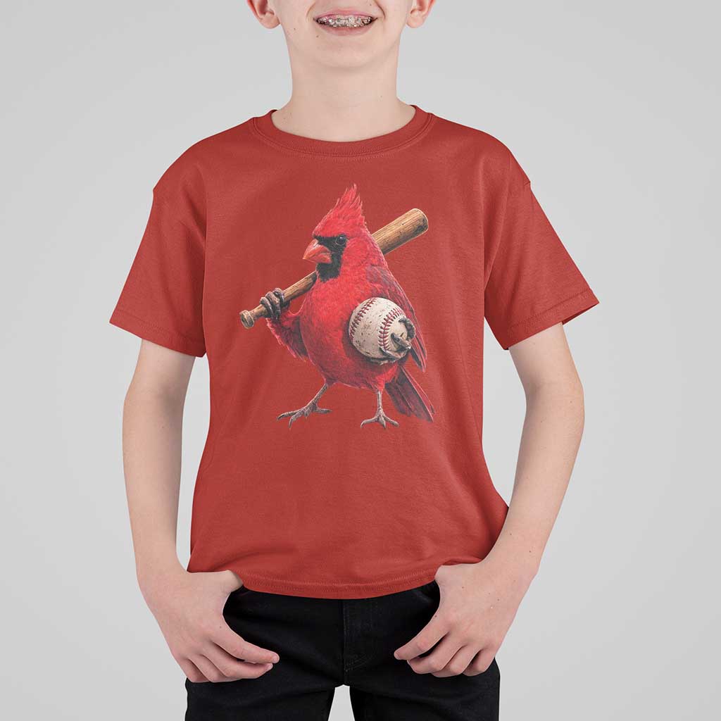 Cardinals Baseball Player T Shirt For Kid Retro STL Redbird Fan Bird Mascot Baseball