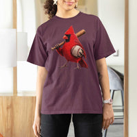 Cardinals Baseball Player T Shirt For Women Retro STL Redbird Fan Bird Mascot Baseball