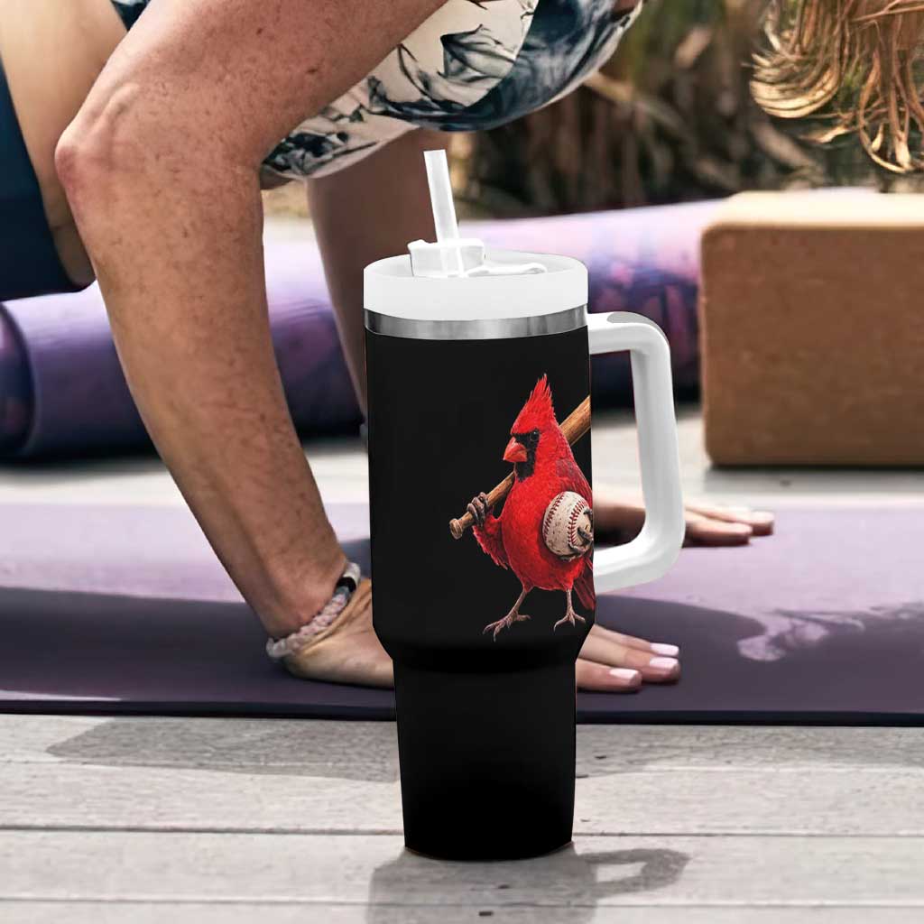 Cardinals Baseball Player Tumbler With Handle Retro STL Redbird Fan Bird Mascot Baseball