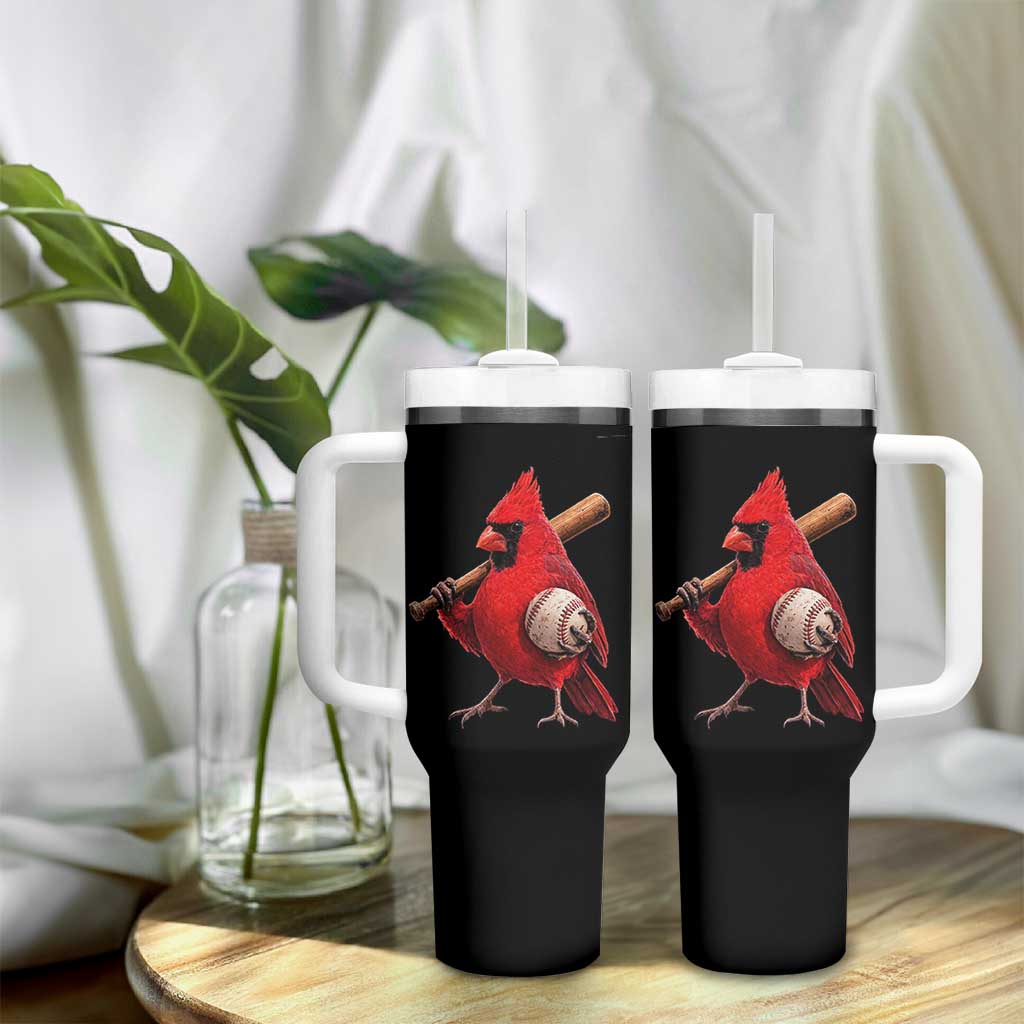 Cardinals Baseball Player Tumbler With Handle Retro STL Redbird Fan Bird Mascot Baseball