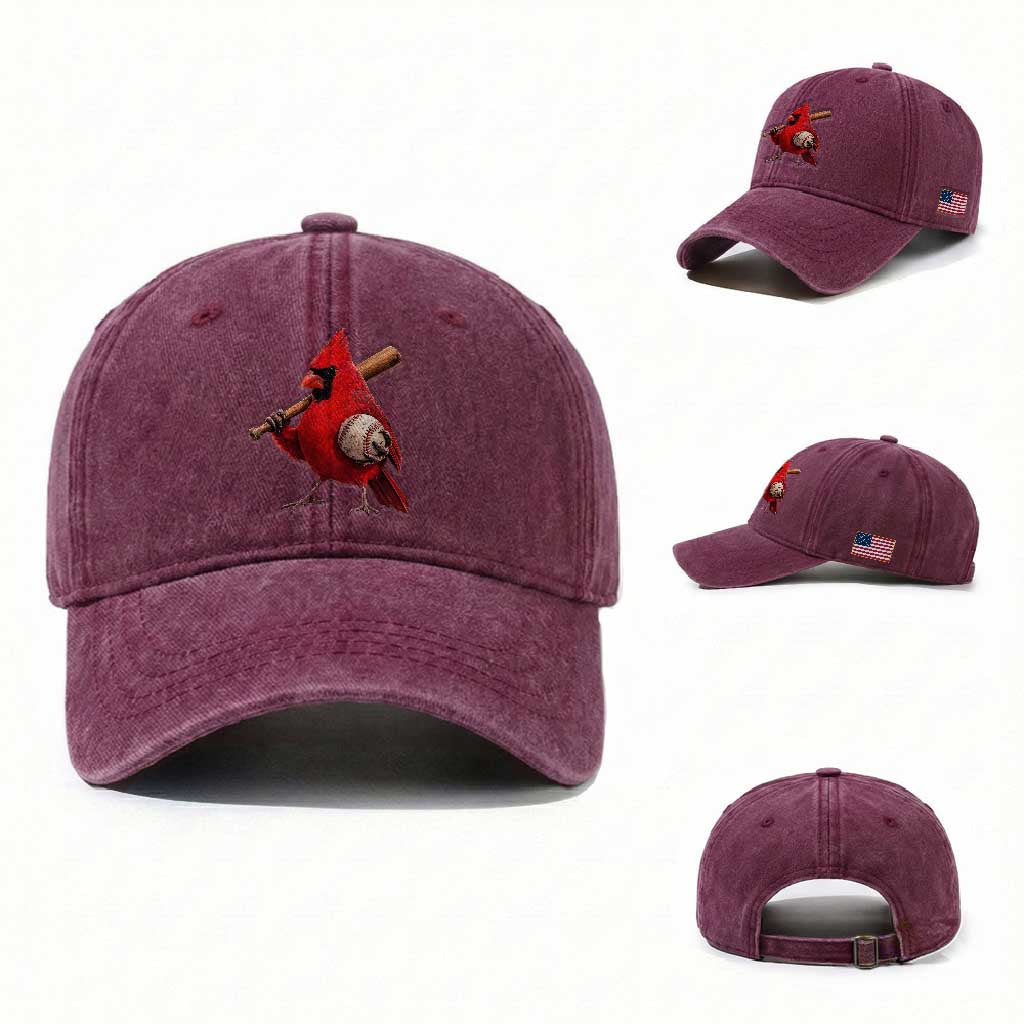 Cardinals Baseball Player Washed Cotton Baseball Cap Retro STL Redbird Fan Bird Mascot Baseball