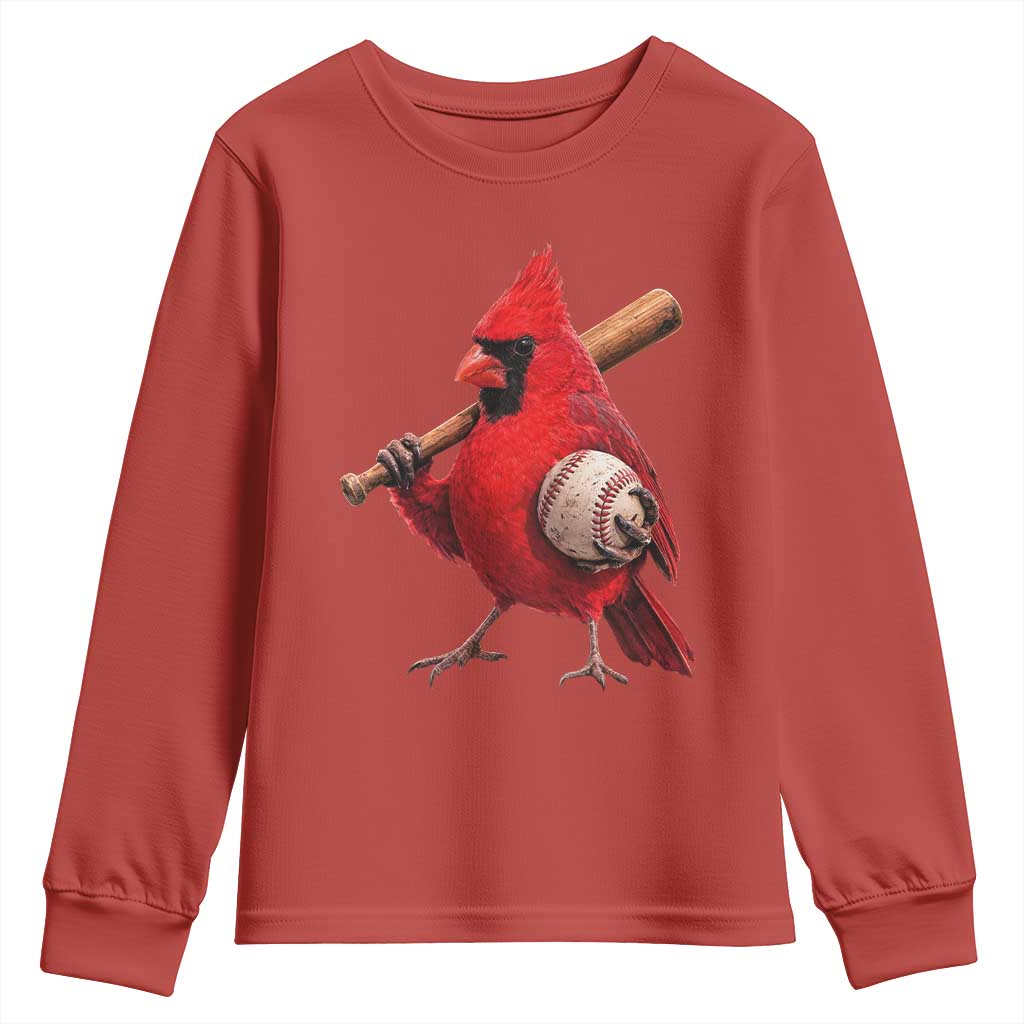 Cardinals Baseball Player Youth Sweatshirt Retro STL Redbird Fan Bird Mascot Baseball