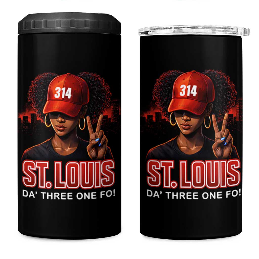 314 St Louis 4 in 1 Can Cooler Tumbler Red Hat African American Woman STL City Pride Area Code