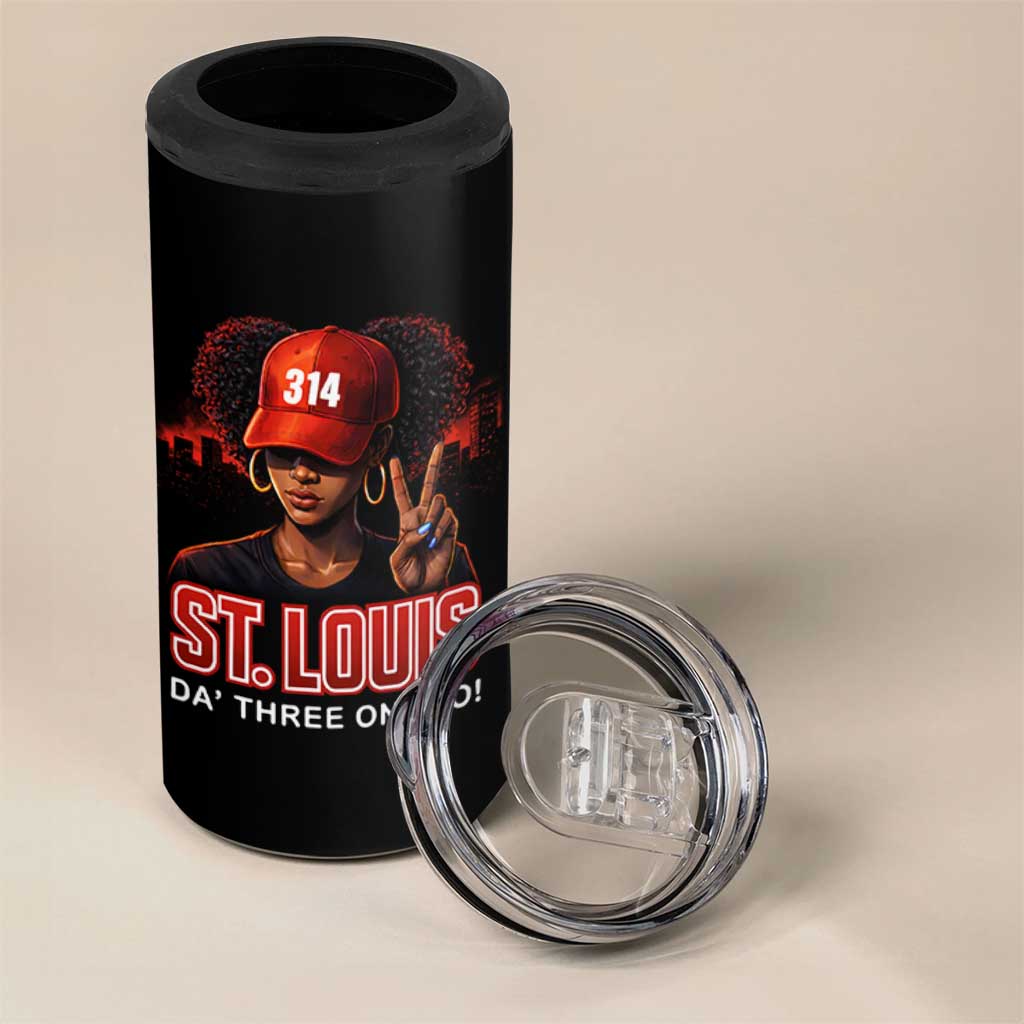 314 St Louis 4 in 1 Can Cooler Tumbler Red Hat African American Woman STL City Pride Area Code