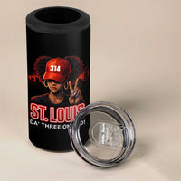 314 St Louis 4 in 1 Can Cooler Tumbler Red Hat African American Woman STL City Pride Area Code