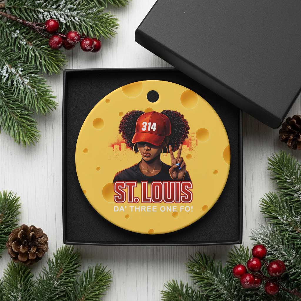 314 St Louis Ceramic Ornament Red Hat African American Woman STL City Pride Area Code