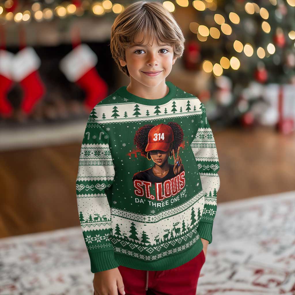 314 St Louis Ugly Christmas Sweater Red Hat African American Woman STL City Pride Area Code