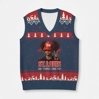 314 St Louis V-Neck Knit Sweater Vest Red Hat African American Woman STL City Pride Area Code