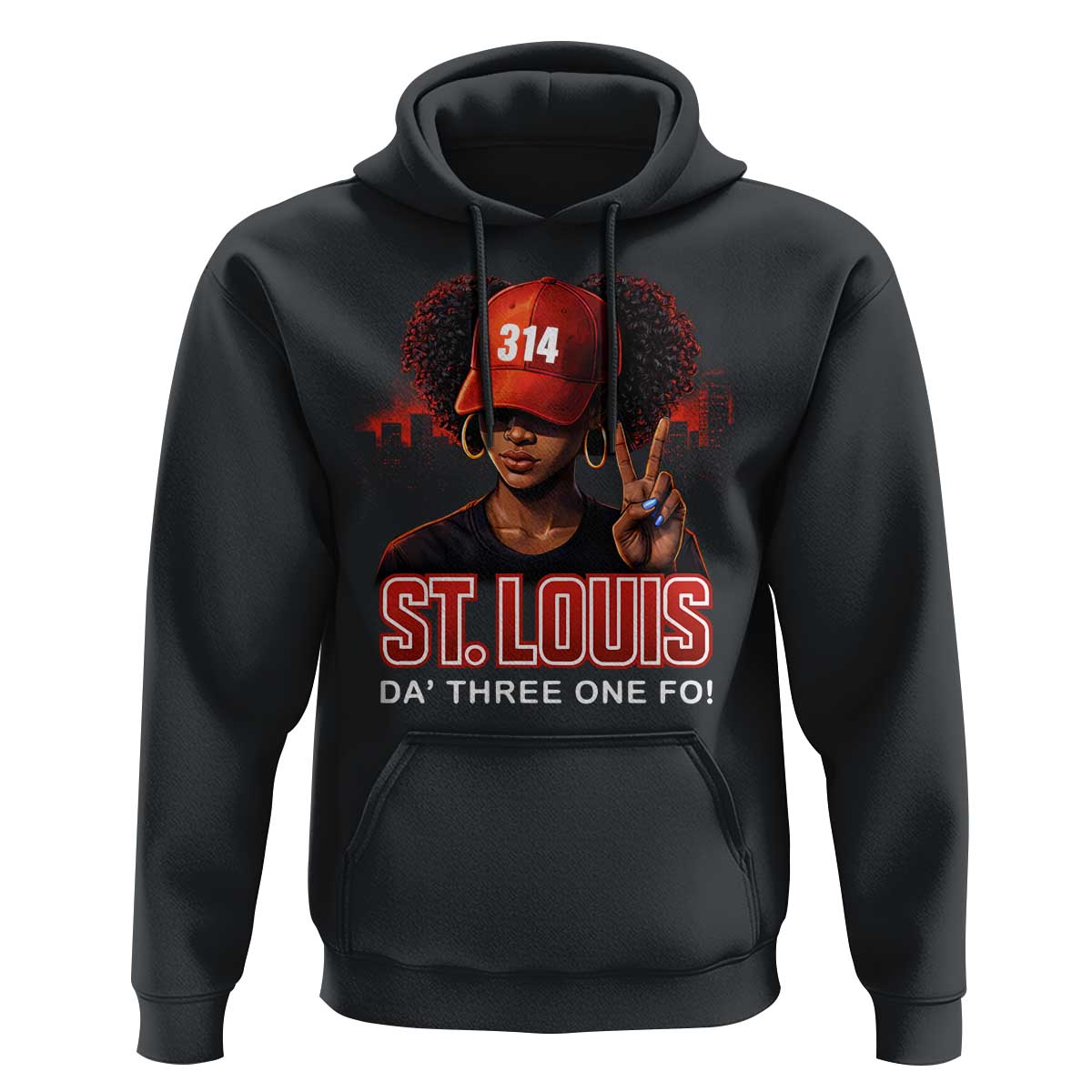 314 St Louis Hoodie Red Hat African American Woman STL City Pride Area Code