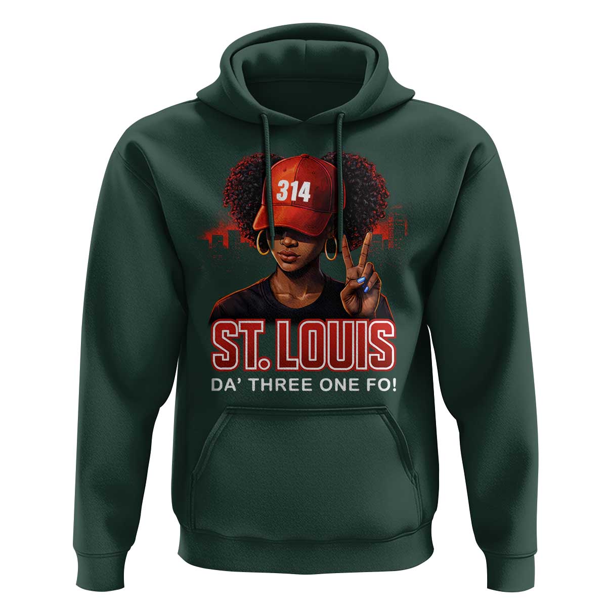 314 St Louis Hoodie Red Hat African American Woman STL City Pride Area Code