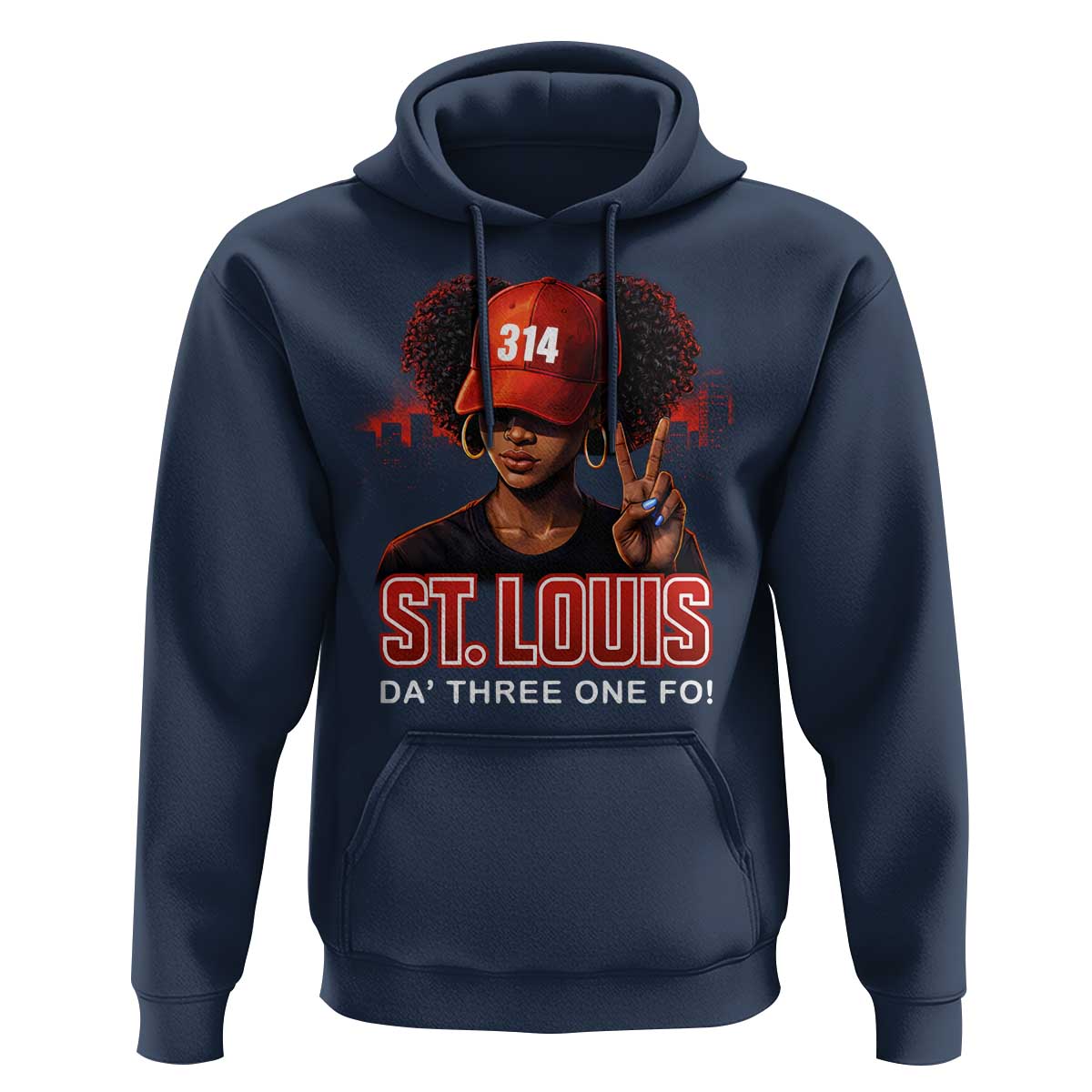 314 St Louis Hoodie Red Hat African American Woman STL City Pride Area Code