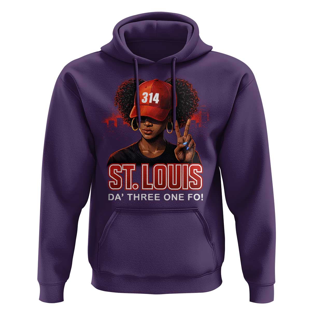 314 St Louis Hoodie Red Hat African American Woman STL City Pride Area Code