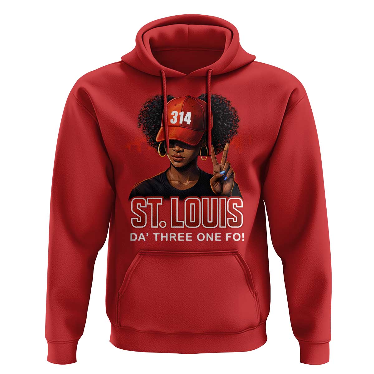 314 St Louis Hoodie Red Hat African American Woman STL City Pride Area Code