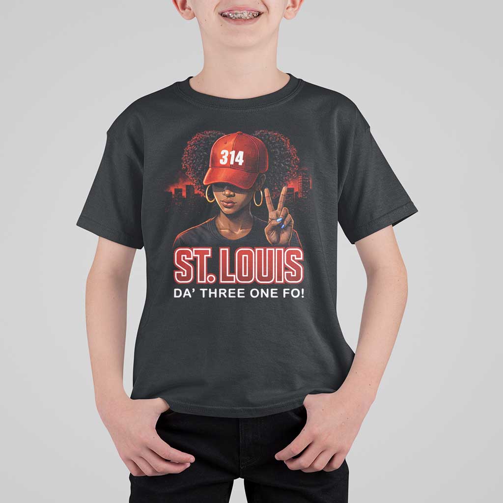 314 St Louis T Shirt For Kid Red Hat African American Woman STL City Pride Area Code
