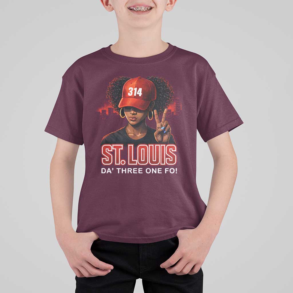 314 St Louis T Shirt For Kid Red Hat African American Woman STL City Pride Area Code