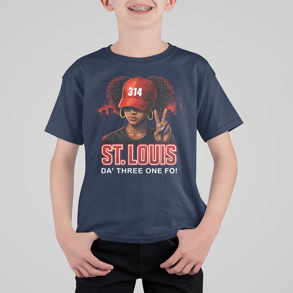 314 St Louis T Shirt For Kid Red Hat African American Woman STL City Pride Area Code