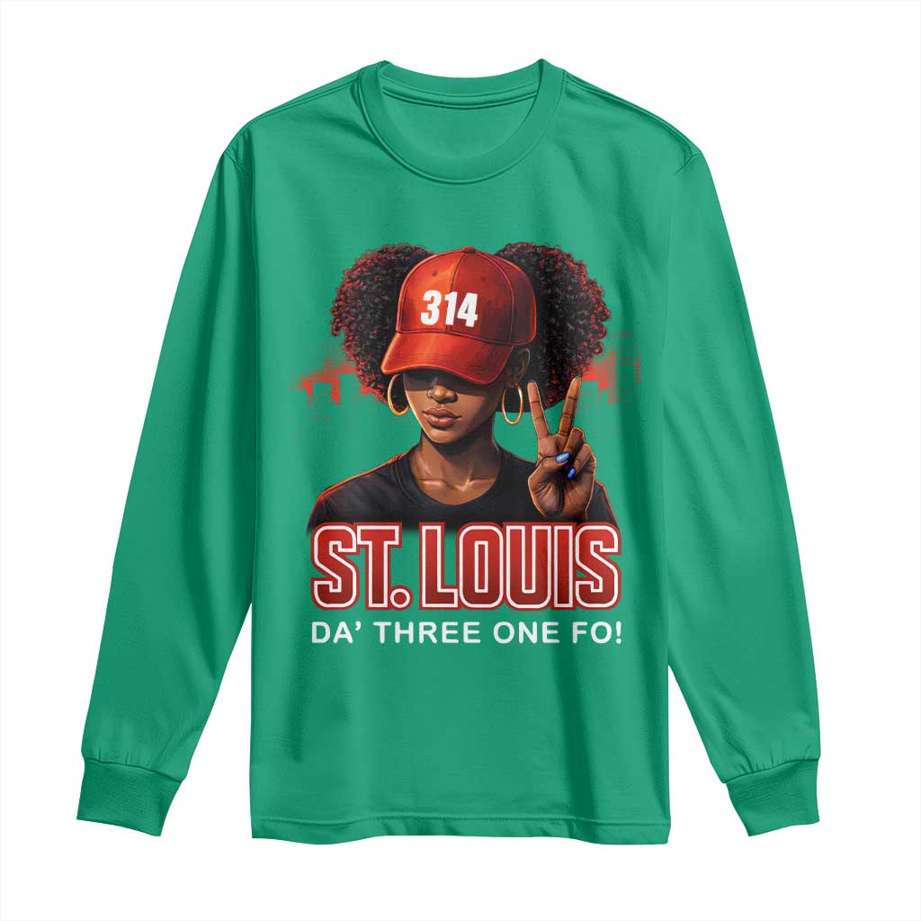 314 St Louis Long Sleeve Shirt Red Hat African American Woman STL City Pride Area Code