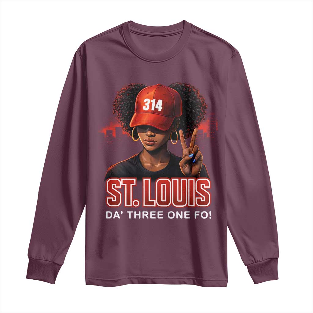 314 St Louis Long Sleeve Shirt Red Hat African American Woman STL City Pride Area Code