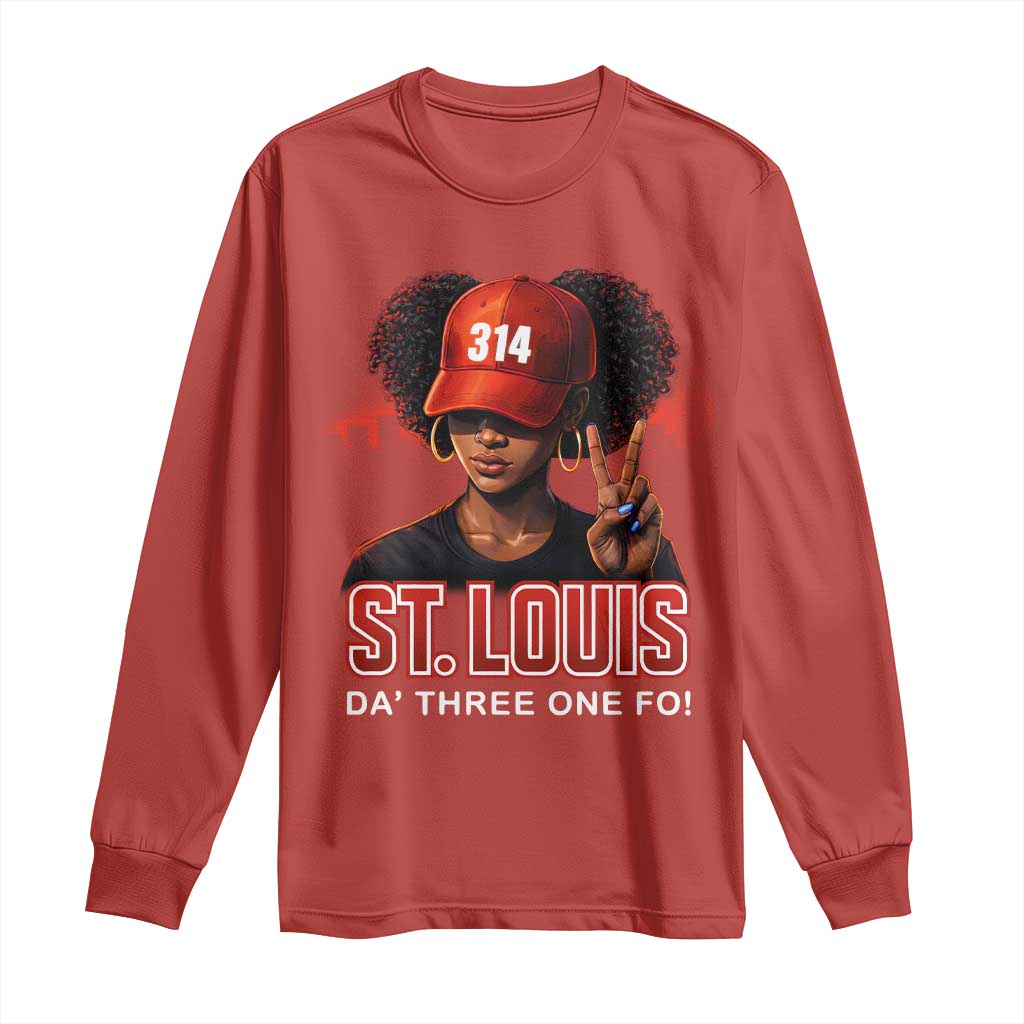 314 St Louis Long Sleeve Shirt Red Hat African American Woman STL City Pride Area Code