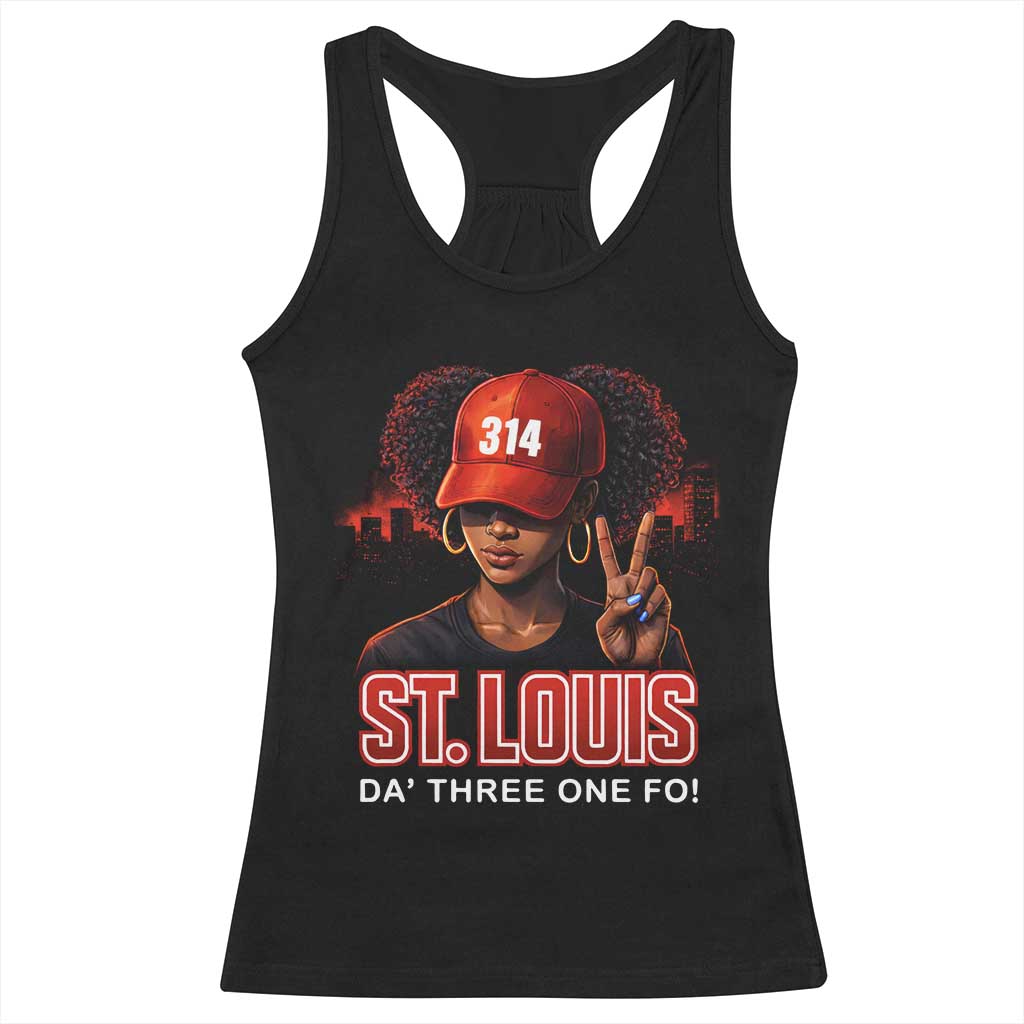 314 St Louis Racerback Tank Top Red Hat African American Woman STL City Pride Area Code