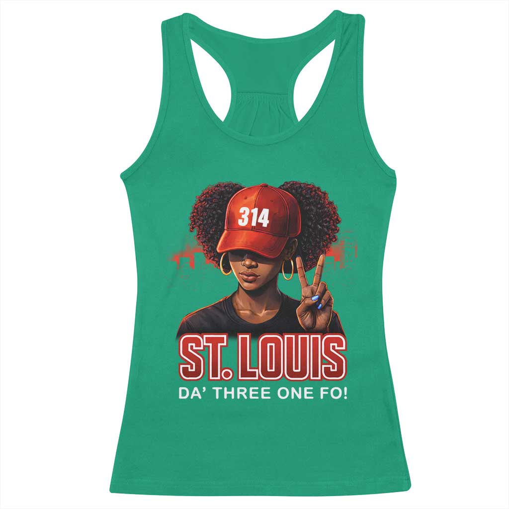 314 St Louis Racerback Tank Top Red Hat African American Woman STL City Pride Area Code