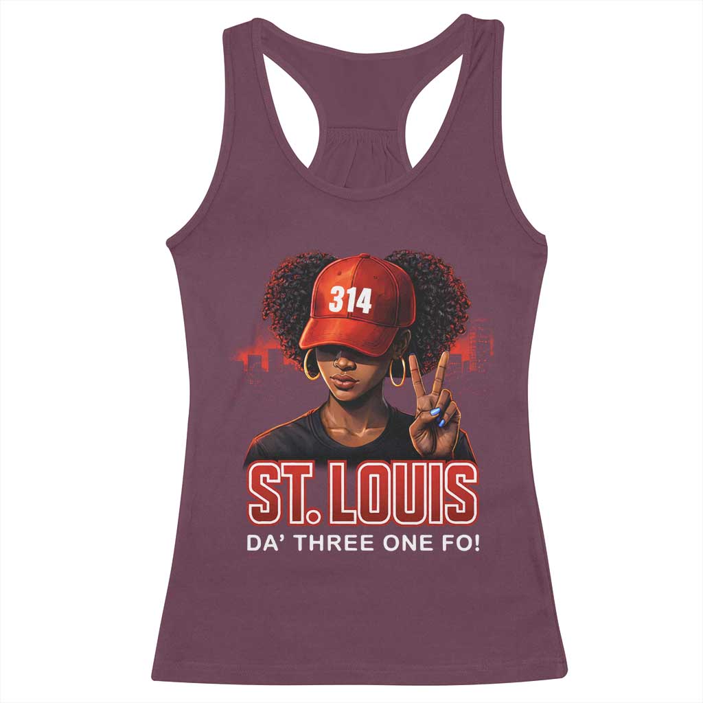 314 St Louis Racerback Tank Top Red Hat African American Woman STL City Pride Area Code