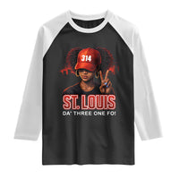 314 St Louis Raglan Shirt Red Hat African American Woman STL City Pride Area Code