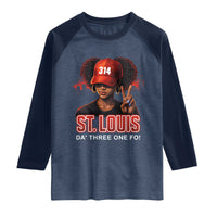 314 St Louis Raglan Shirt Red Hat African American Woman STL City Pride Area Code