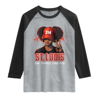 314 St Louis Raglan Shirt Red Hat African American Woman STL City Pride Area Code