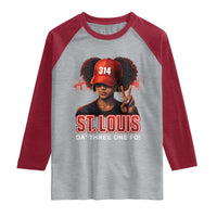314 St Louis Raglan Shirt Red Hat African American Woman STL City Pride Area Code