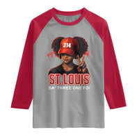 314 St Louis Raglan Shirt Red Hat African American Woman STL City Pride Area Code