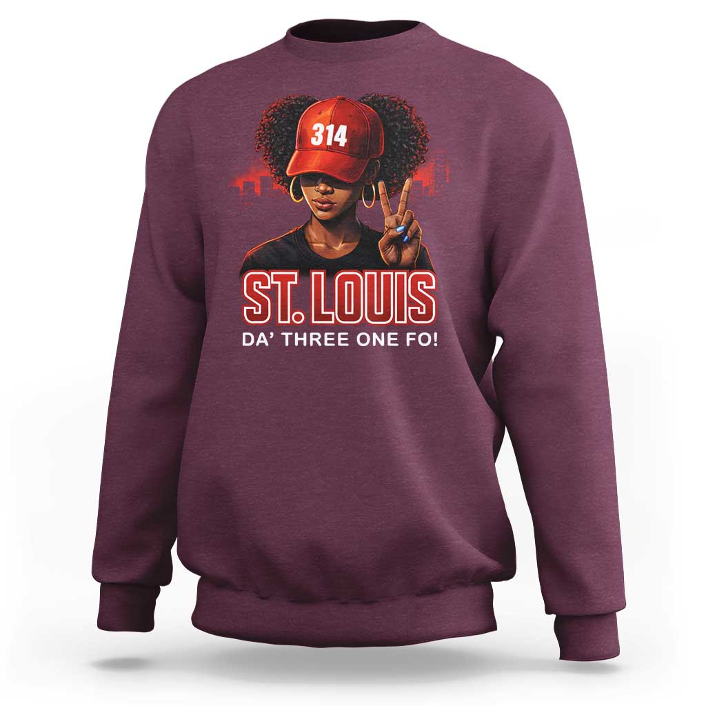 314 St Louis Sweatshirt Red Hat African American Woman STL City Pride Area Code