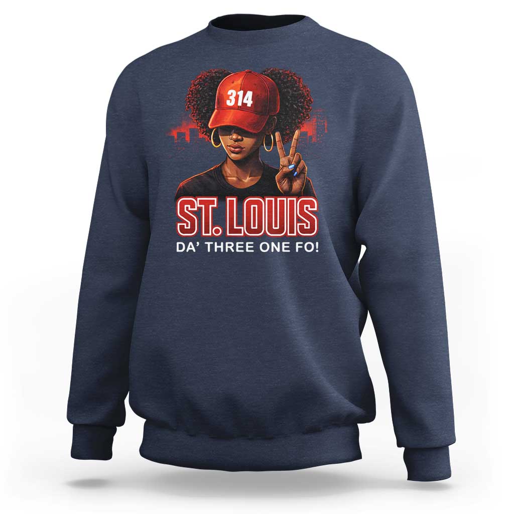 314 St Louis Sweatshirt Red Hat African American Woman STL City Pride Area Code