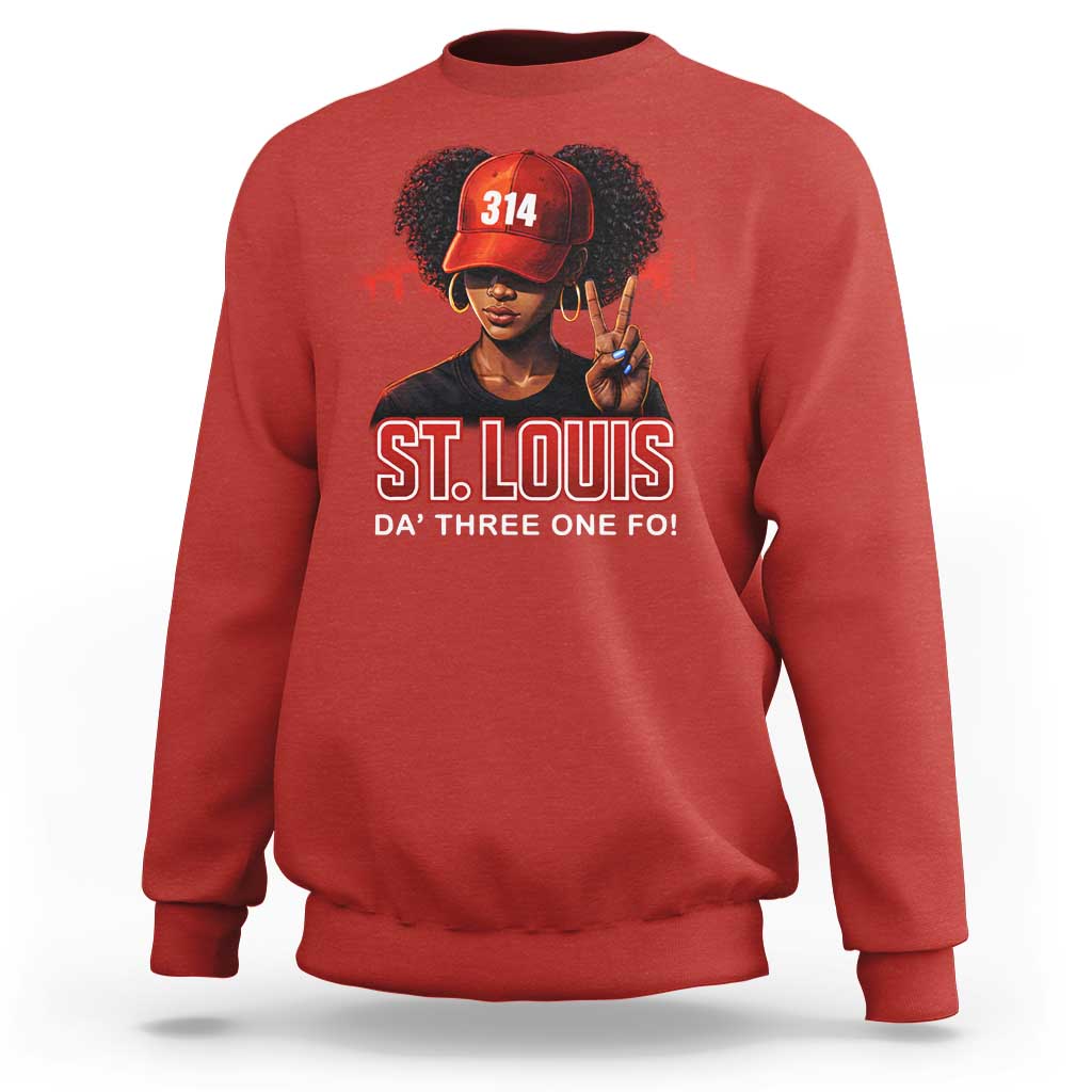 314 St Louis Sweatshirt Red Hat African American Woman STL City Pride Area Code