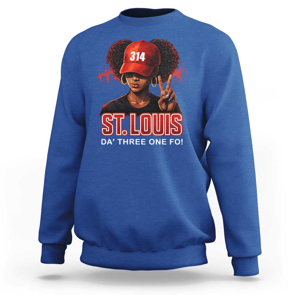 314 St Louis Sweatshirt Red Hat African American Woman STL City Pride Area Code