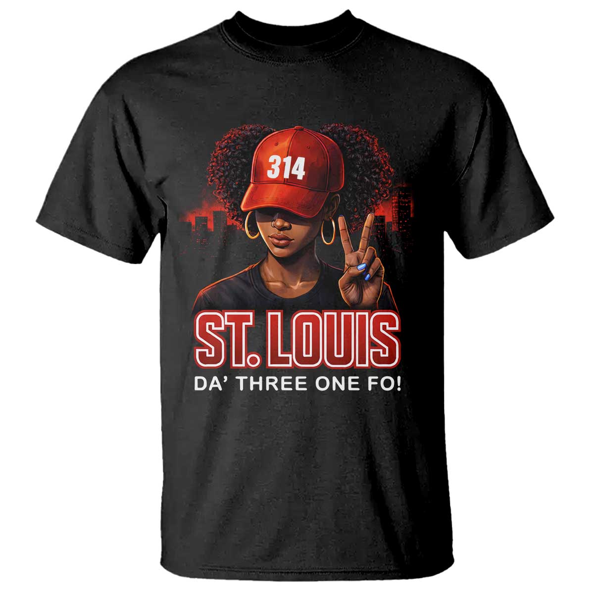 314 St Louis T Shirt Red Hat African American Woman STL City Pride Area Code