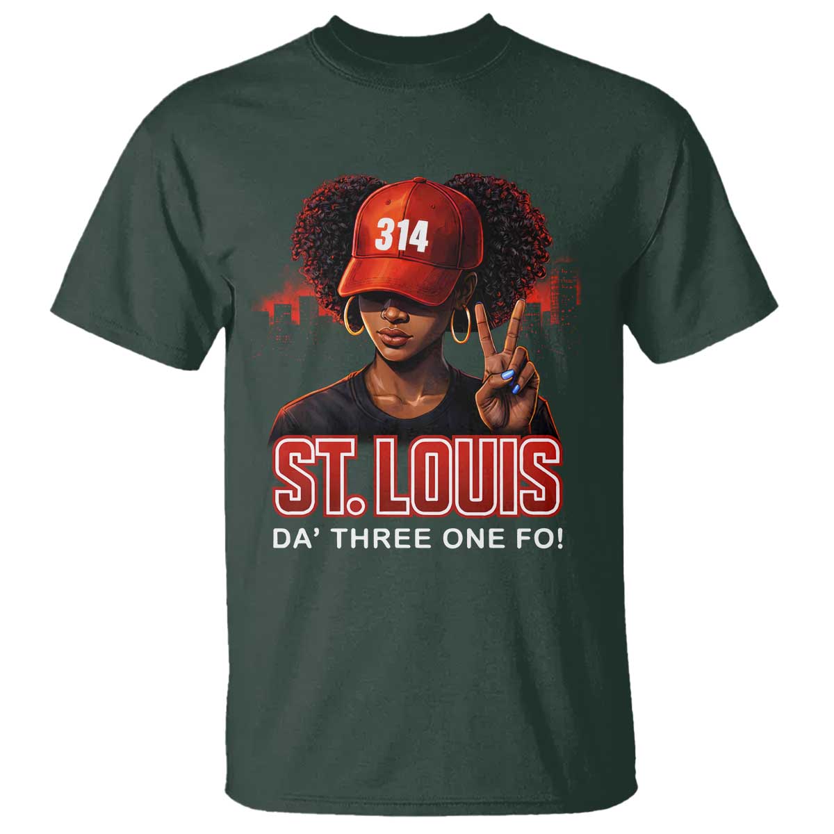 314 St Louis T Shirt Red Hat African American Woman STL City Pride Area Code