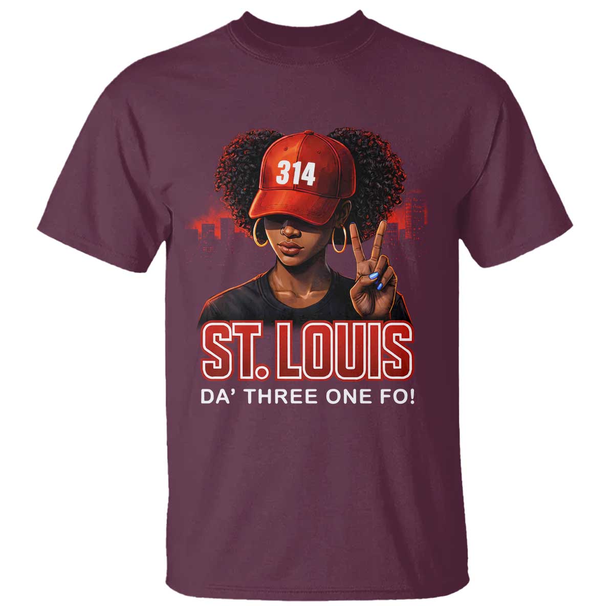 314 St Louis T Shirt Red Hat African American Woman STL City Pride Area Code