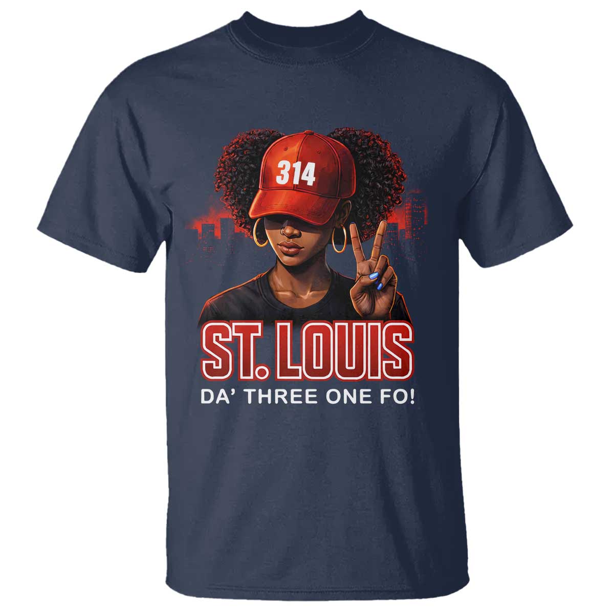 314 St Louis T Shirt Red Hat African American Woman STL City Pride Area Code