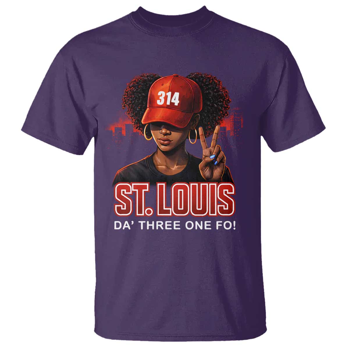 314 St Louis T Shirt Red Hat African American Woman STL City Pride Area Code