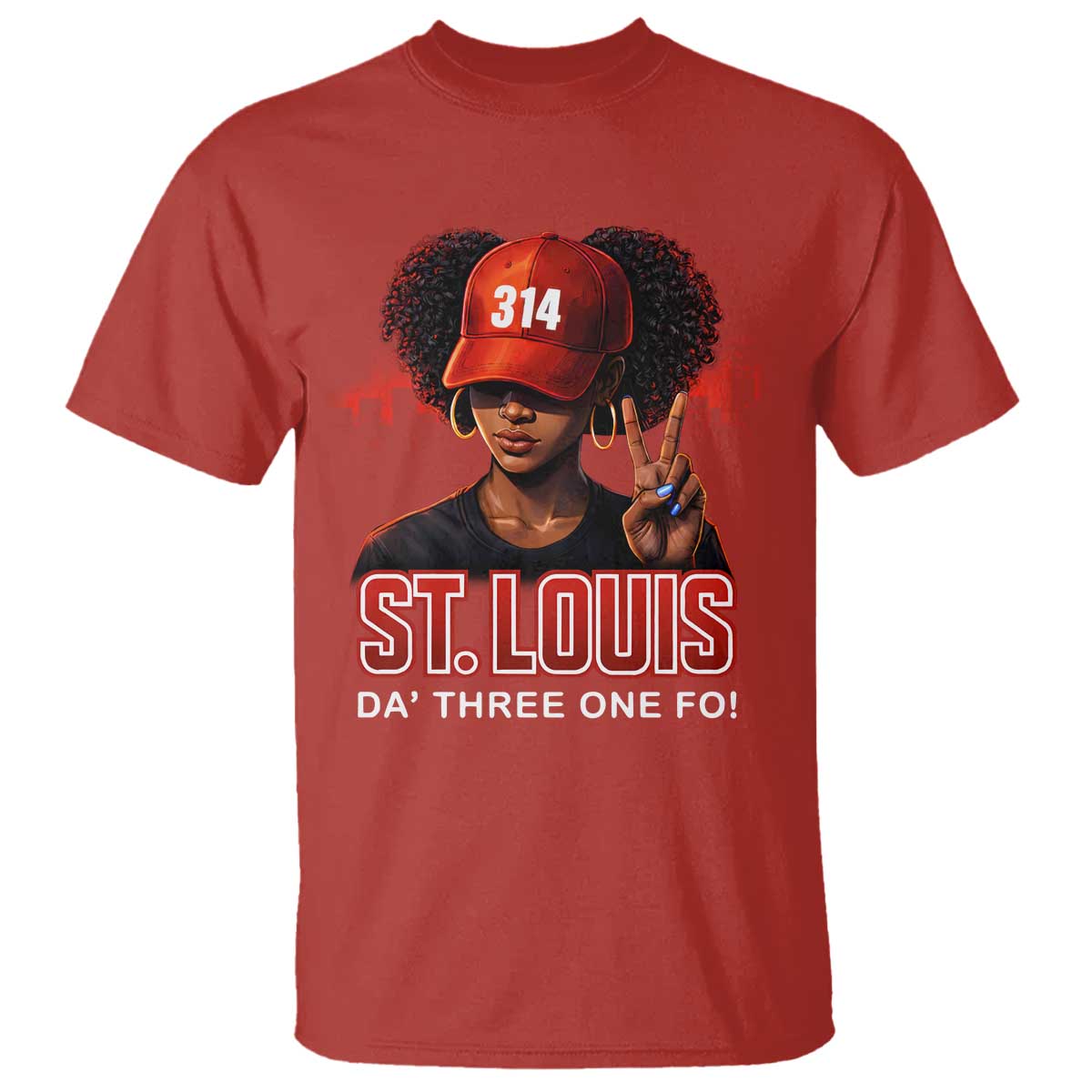 314 St Louis T Shirt Red Hat African American Woman STL City Pride Area Code