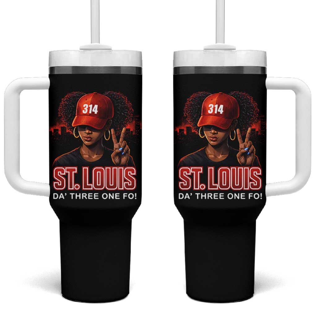 314 St Louis Tumbler With Handle Red Hat African American Woman STL City Pride Area Code