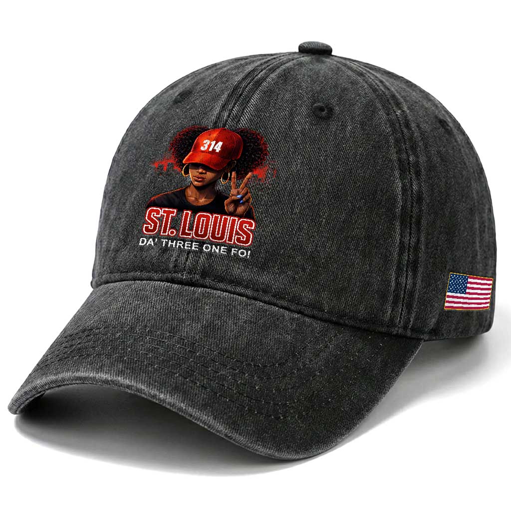 314 St Louis Washed Cotton Baseball Cap Red Hat African American Woman STL City Pride Area Code