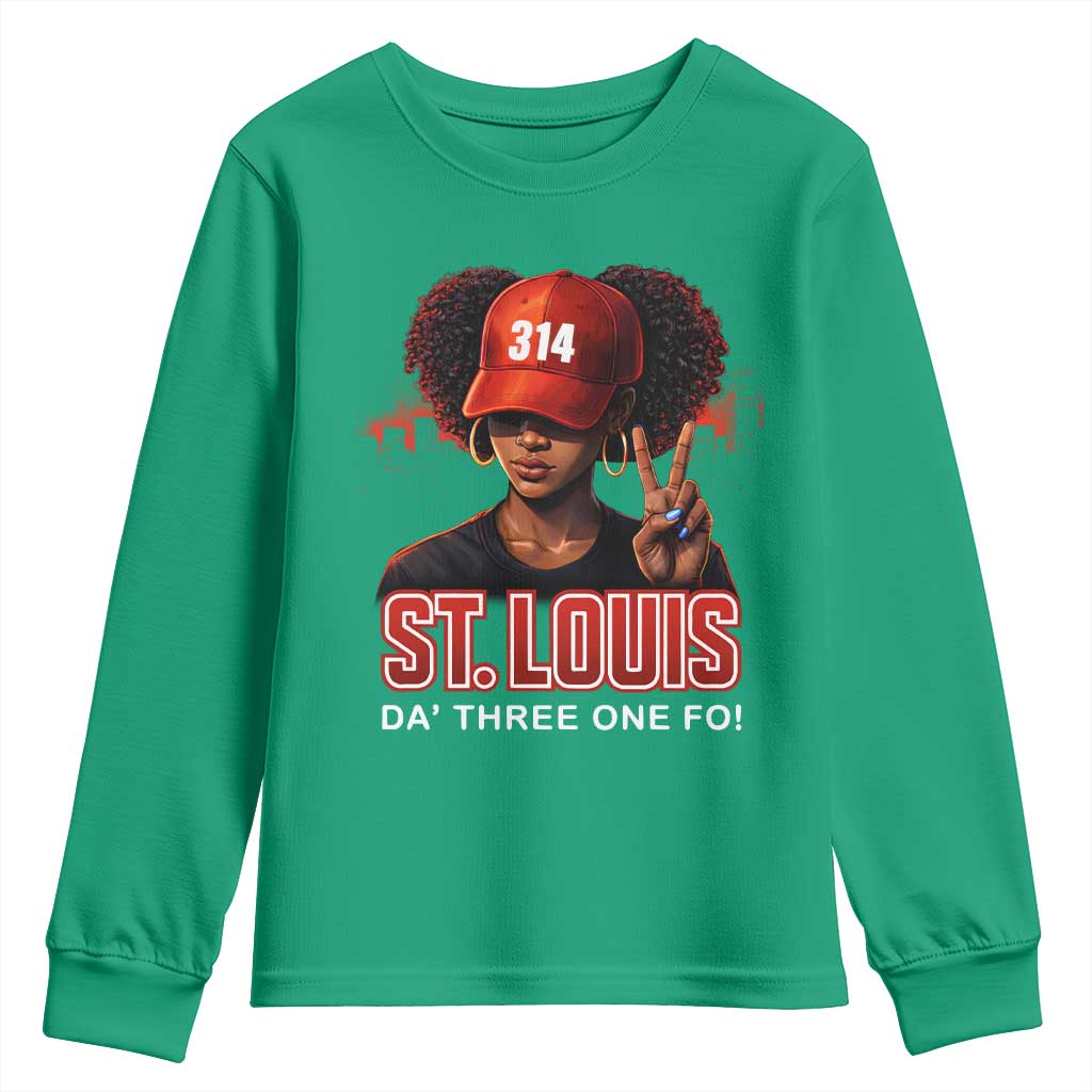 314 St Louis Youth Sweatshirt Red Hat African American Woman STL City Pride Area Code
