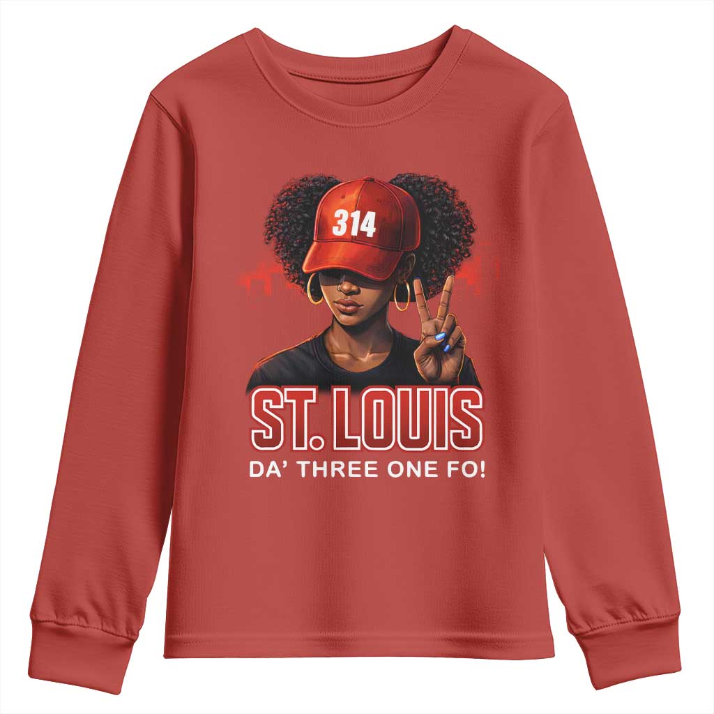 314 St Louis Youth Sweatshirt Red Hat African American Woman STL City Pride Area Code