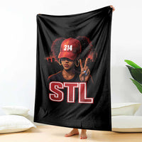 314 STL Throw Blanket Red Hat African American Woman  Area Code St Louis City Pride