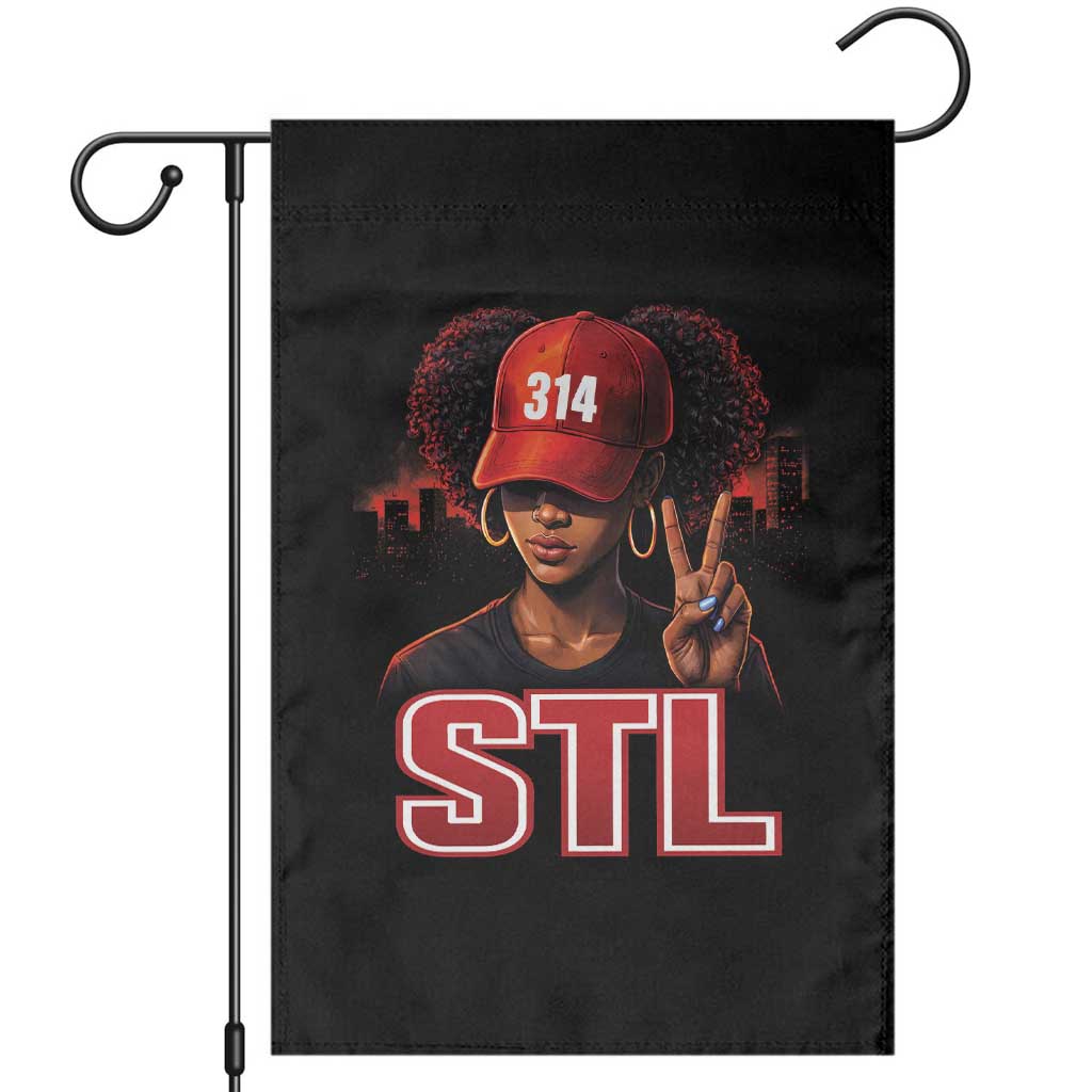 314 STL Garden Flag Red Hat African American Woman  Area Code St Louis City Pride