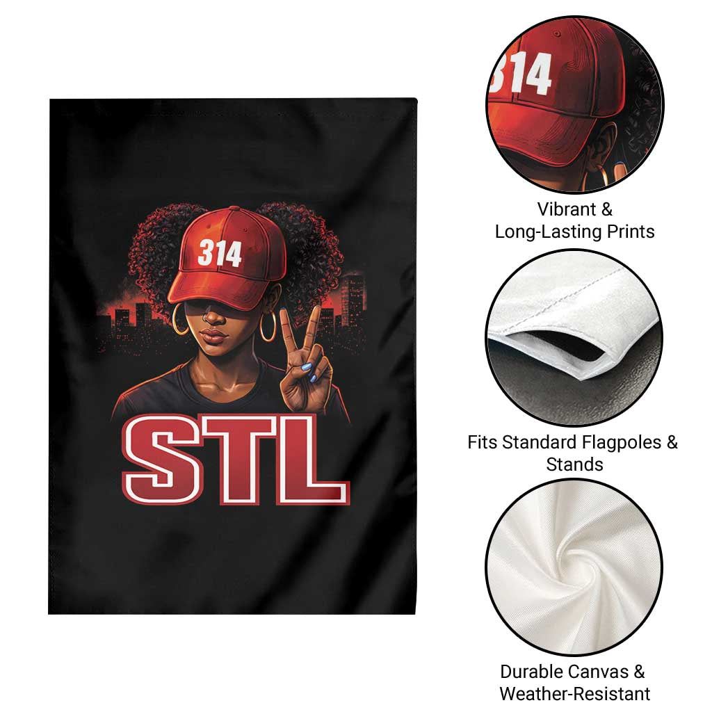 314 STL Garden Flag Red Hat African American Woman  Area Code St Louis City Pride