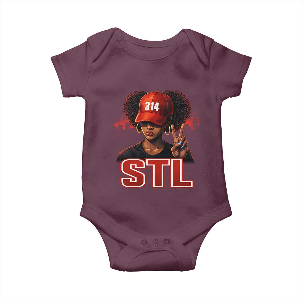 314 STL Baby Onesie Red Hat African American Woman  Area Code St Louis City Pride